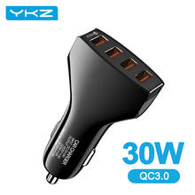 Автомобильное зарядное устройство YKZ Quick Charge QC 3,0, автомобильное зарядное устройство, 4 порта, быстрое автомобильное зарядное устройство для телефона, автомобильное зарядное устройство USB для Samsung Xiaomi iPhone 2024 - купить недорого