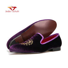 New Loafers Purple Color Velvet Men Handmade Loafers With Delicate Embroidery Fashion Party And Banquet Men'S Flats 2022 - buy cheap
