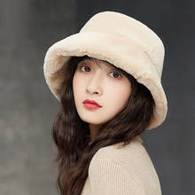 Faux Fur Winter Warm Fisherman's Hat For Women Fashion Solid Color Vacation Cap Thickened Soft Bucket Hat New Lady Fluffy Caps 2024 - buy cheap