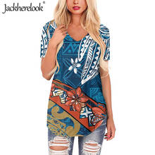 Jackherelook blusa solta, de manga curta, feminina, vestimenta rústica, hibisco da polinésia, para verão 2024 - compre barato