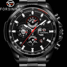 Forsining relógio de pulso mecânico masculino, relógio digital preto de aço inoxidável para homens, esportivo militar de luxo, 6909 2024 - compre barato