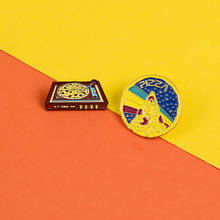 Pizza set pins Pizza record player enamel pins and brooches Round Planet Lapel pin badges Jackets backpack bags Jewelry gifts 2024 - buy cheap