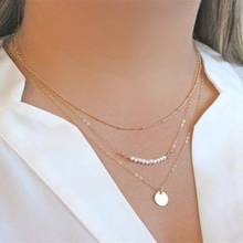 Fashion Women Necklace choker Stylish Faux Pearls Polished Coin Charm Pendant Three Layers Necklace Woman's accesories 2024 - buy cheap