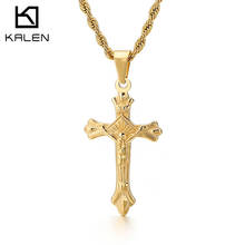 Kalen colar dourado masculino com pingente de cruz, corrente dourada de aço inoxidável, gargantilha de joias de oração 2024 - compre barato