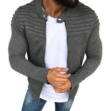 Jaqueta casual masculina, casaco de gola jaqueta para homens, cor sólida, listrado, plissado, suéter de costura, presentes perfeitos 2024 - compre barato
