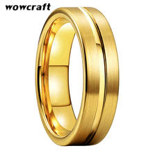 Anéis de ouro de tungstênio para casamento feminino 6mm mes acabamento escovado formato plano com sulco central ajuste confortável 2024 - compre barato