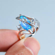 Винтажные женские Голубой опал камень кольцо классический серебристый цвет тонкие свадебные кольца для женщин с милым украшением в виде кристаллов лист обручальное кольцо 2024 - купить недорого