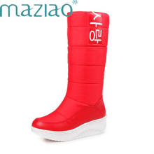 TAMANHO 35-44 Senhoras Botas de Neve Cunhas Calcanhares Deslizar sobre As Mulheres Inverno Botas De Pele Dentro de Botas Meados de Bezerro Fêmea sapatos de Algodão doce MAZIAO 2024 - compre barato