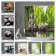 Zen Shower Curtain 3D Green Bamboo Running Water Buddha Polyester Fabric Bath Curtains Waterproof Bathroom Screen Home Decor 2024 - buy cheap