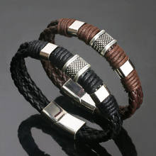 Pulseira punk em liga de zinco e couro, acessório feminino e masculino, 2 cores, moda 2021 2024 - compre barato