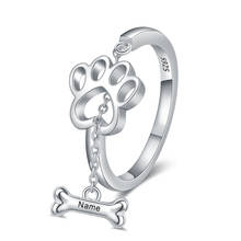 Xiaojing-Anillo de Plata de Ley 925 para mujer, joyería personalizada con diseño de garra de perro y hueso grabado con nombre, anillos apilables personalizados, regalo 2024 - compra barato