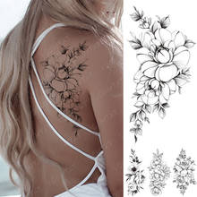 Tatuagem adesiva temporária feminina, tatuagem peônia com flor de ameixa, flor preta, minimalista e feminina para costas 2024 - compre barato