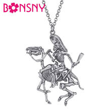 Bonsny Halloween Alloy Antique Gold Plated Soldier Skull Necklace Skeleton Pendant Jewelry For Women Girl Fashion Gift Accessory 2024 - buy cheap