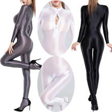 Metelam Womens Shiny Satin Glossy Silky Leotard Jumpsuit 2 Zipper Open Bust & Crotch Bodysuit Catsuit 2024 - buy cheap