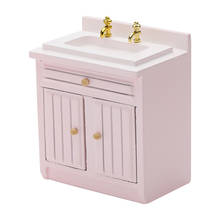 1/12 Dolls House Pink Wood Sink with Cabinet Unit Miniature Kitchen Furniture 2024 - buy cheap