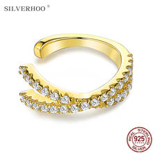 SILVERHOO Ear Cuff 925 Sterling Silver Gold Color Cross Full 5A Cubic Zirconia Clip Earrings For Women Luxury Wedding Jewelry 2024 - buy cheap