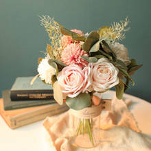 Ramo de flores artificiales de plástico para decoración del hogar, Hortensia de rosas falsas de otoño, plantas verdes, para boda y habitación 2024 - compra barato