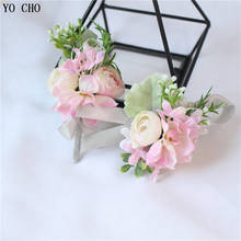 YO CHO Groom Boutonniere Buttonhole Pin Wedding Corsage Bracelet Flower Silk Rose Wedding Planner Marriage Brooch Corsage Flower 2024 - buy cheap