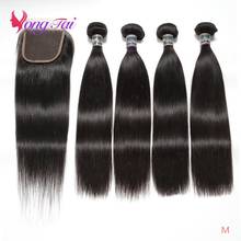 YuYongtai-extensiones de cabello peruano con cierre de encaje, accesorio de encaje suizo, no Remy, Ratio medio, 4 mechones 2024 - compra barato