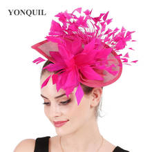 Hot Pink Big Derby Fascinators Hat Bride Women Wedding Feathers Fascinator Accessories Party Tea Fashion Headwear Headbands Mesh 2024 - buy cheap