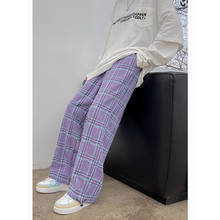 Gray-purple Plaid Pants 2021 Spring/Summer New High Waist Casual All-match Plaid Straight Pants Women #1508 2024 - buy cheap