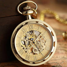 Reloj de bolsillo mecánico para hombre y mujer, pulsera de mano con diseño de esqueleto Steampunk, estilo Retro, con números romanos, colgante, cadena de regalo 2024 - compra barato