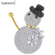 LUOTEEMI Christams Snowmans Cute Brooches for Women Snowflake Shinniny Clear Black Cubic Zircons Girl Party Cloth Accessories 2024 - buy cheap
