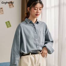Camisas de Estilo Vintage para Mujer, Camisa lisa Retro Simple con cuello vuelto para Mujer, blusa elegante de ocio, Blusas Chemisier Harajuku 2024 - compra barato