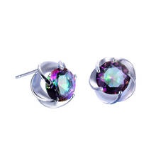 Mystic Rainbow Round Stone Small Earrings Vintage Fashion Silver Color Multicolor Crystal Zircon Stud Earrings For Women Wedding 2024 - buy cheap