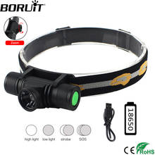 BORUiT D20 Zoom Powerful LED Headlamp USB Rechargesble 18650 Headlight Waterproof Head Torch Camping Fishing Flashlight 2024 - buy cheap