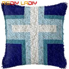 Latch Hook Cushion Blue White Cross Pillow Case Printed Color Canvas Acrylic Yarn Latched Sofa Pillow Crochet Cushion Cover Kits 2024 - buy cheap