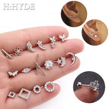 H:HYDE  CZ Crystal Stud Piercing Moon Star Geometric Cartilage Earring Conch Tragus Stud Helix Cartilage Piercing Jewelry 2024 - buy cheap