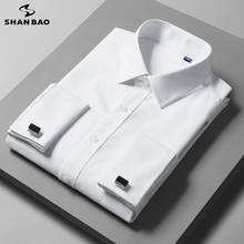 Мужская Праздничная рубашка из бамбукового волокна SHAN BAO, роскошная белая классическая брендовая деловая Повседневная рубашка для джентльмена с манжетами, 2021 2024 - купить недорого