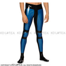 Metallic Blue And Black Trims Sexy Latex Pants With Feet Socks Rubber Trousers Bottoms CK-0080 2024 - buy cheap