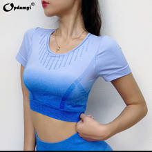 New Women Yoga Clothing Seamless Gradient Short Sleeve Tight Shirt Crop Top Workout Sport T-Shirt Female Fitness Tops Sportswear 2024 - buy cheap