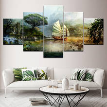 5 Panel Canvas Print Modular Art Landscape Sailboat Oil Painting Pictures on the Wall Modern Art Painting Decor Artwork 2024 - buy cheap