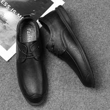 Zapatos de negocios para hombre, calzado formal con cordones, de cuero genuino, planos, a la moda, color marrón y negro, novedad 2024 - compra barato