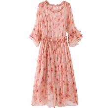 Hi-end Spring And Summer 2020 Women Silk Floral Beach Dress Elegant Lady Loose O-neck A-line Print Party Dress S-XXL 2024 - buy cheap