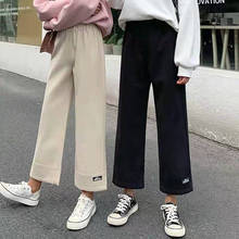 Mulheres calças de bolso calças de lã calças de lã calças de perna larga 2024 - compre barato