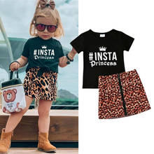 Conjunto de ropa para niños y niñas, Top con estampado de letras, camiseta, faldas de leopardo, ropa de verano de 1 a 6 años, 2 uds. 2024 - compra barato