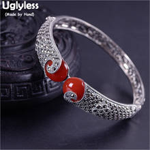 Uglyless-brazaletes abiertos de ágata de Calcedonia para mujer, brazaletes étnicos tailandeses de plata 925 auténtica, flor de marcasita, joyería Retro BA739 2024 - compra barato