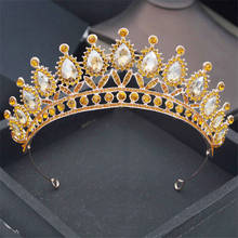 Tocado de reina de lujo, Tiaras y coronas de cristal amarillo, diademas nupciales, accesorios de boda para fiesta de cumpleaños para niñas, accesorios para el pelo 2024 - compra barato