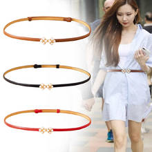 Imitation Pearls Buckle Belts Women Solid Color PU Leather Thin Waist Belt for Dress Fashion Wasitband 2024 - buy cheap