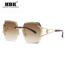 HBK-gafas de sol cuadradas sin montura para hombre y mujer, lentes de sol cuadradas de gran tamaño, estilo Vintage de lujo, con degradado marrón y negro, UV400, 2021 2024 - compra barato