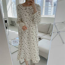 Floral Print Spring Nightgown Sweet Cotton Korean Sleepwear Loose Long Sleeve Sleep Dress O-Neck Home Clothes Homewear 2024 - buy cheap