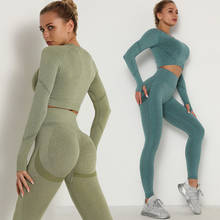 Women Sport Suit Yoga Clothing Set Workout Gym Long Sleeve Fitness Crop Top + High Waist Seamless Energy Workout Leggins 2024 - buy cheap