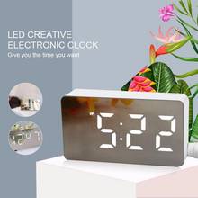 Reloj despertador Digital con espejo LED para el hogar, dispositivo electrónico de escritorio con pantalla de temperatura, luz de despertador, Mini Mesa 2024 - compra barato