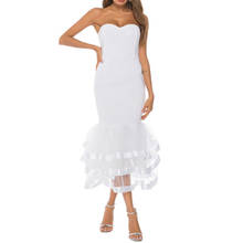 Sexy vestido branco de malha vestido superior de lótus folha magro bodycon strapless noite vestido de festa de formatura robe de soiree 2024 - compre barato