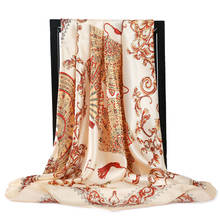Bufanda con estampado de Cachemira para mujer, pañuelo de seda satinada para el cuello, chales cuadrados para la cabeza, a la moda, 90x90cm 2024 - compra barato