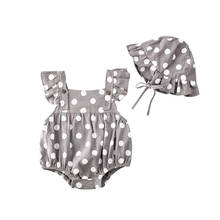 Frete grátis recém-nascido da criança do bebê meninas roupas bandagem bolinhas chapéu gola quadrada plissado geometria bodysuit 2pc adorável roupa 2024 - compre barato